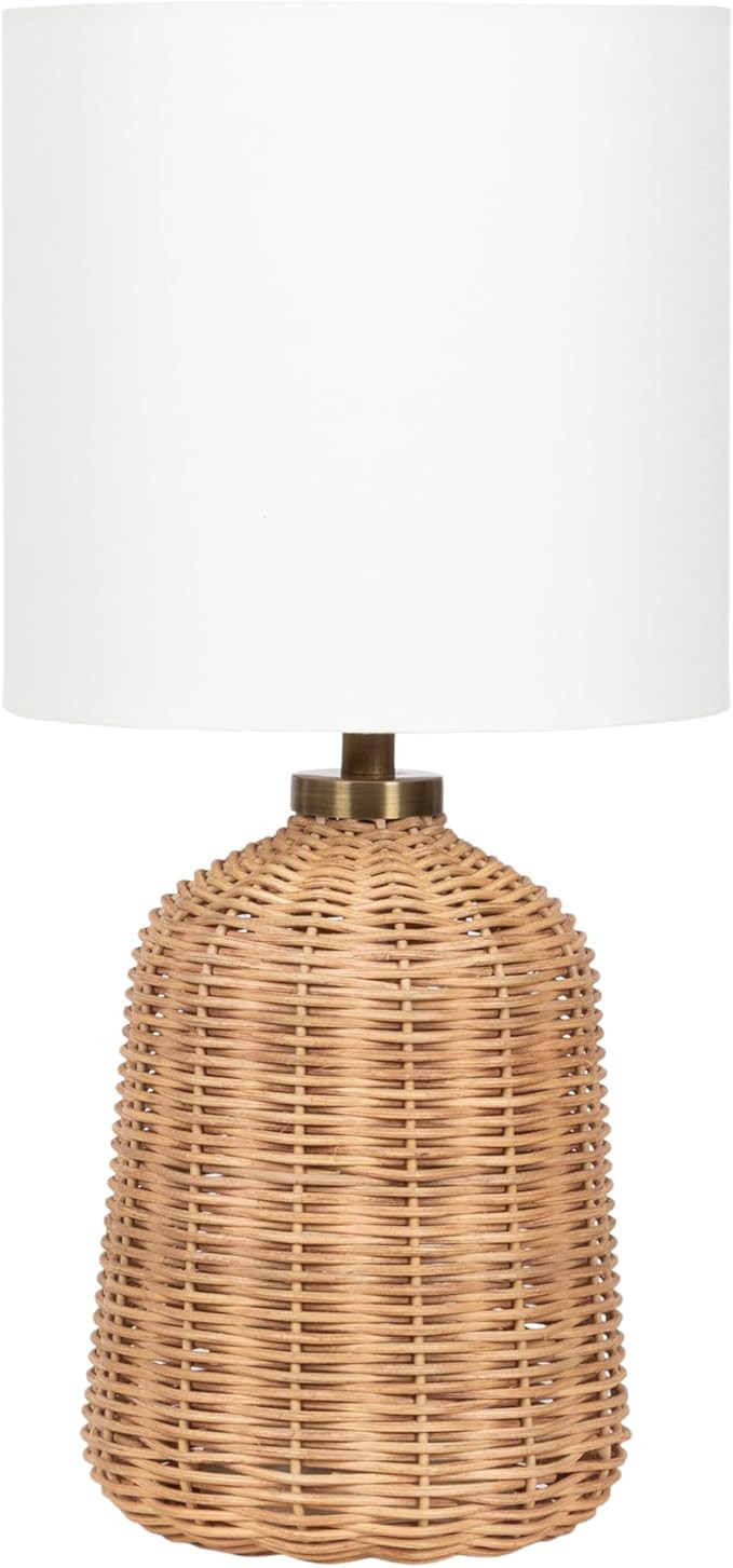 Kate and Laurel Wylla Modern Rattan Bedside Table Lamp, 8 x 8 x 18, Natural Rattan, Decorative Wo... | Amazon (US)