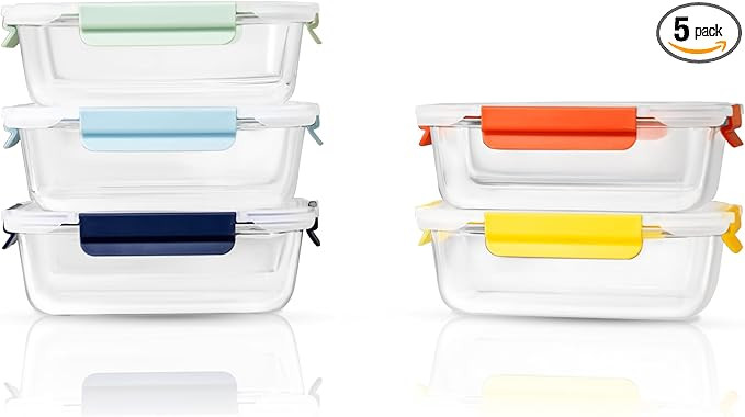5-Pack 36oz Glass Food Storage Containers with Lids - Borosilicate Glass Meal Prep Container - Ai... | Amazon (US)