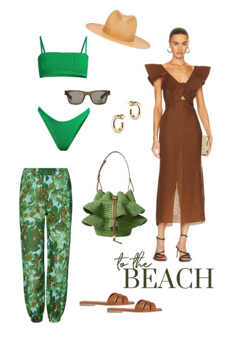 Keeping it #green and neutral (ish) at the beach! I own and love most of these pieces, but have my eye on the #bag and #dress, as splurge-worthy investments! 

#LTKitbag #LTKswim #LTKSeasonal