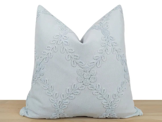 Textured Light Blue Pillow Cover, Floral Embossed Sky Blue Soft Cotton Fabric, Textured Euro Sham... | Etsy (US)