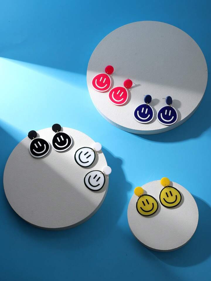 1pair Colorful Happy Face Drop Earrings For Ladies, Perfect For Vacation, Dating, Party, Birthday... | SHEIN