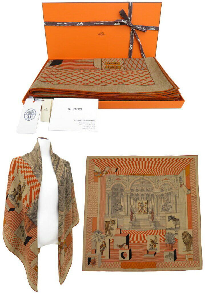 HERMES Cashmere Silk Shawl Scarf 140 Grand Theatre Nouveau Brown w/Box R5201  | eBay | eBay US