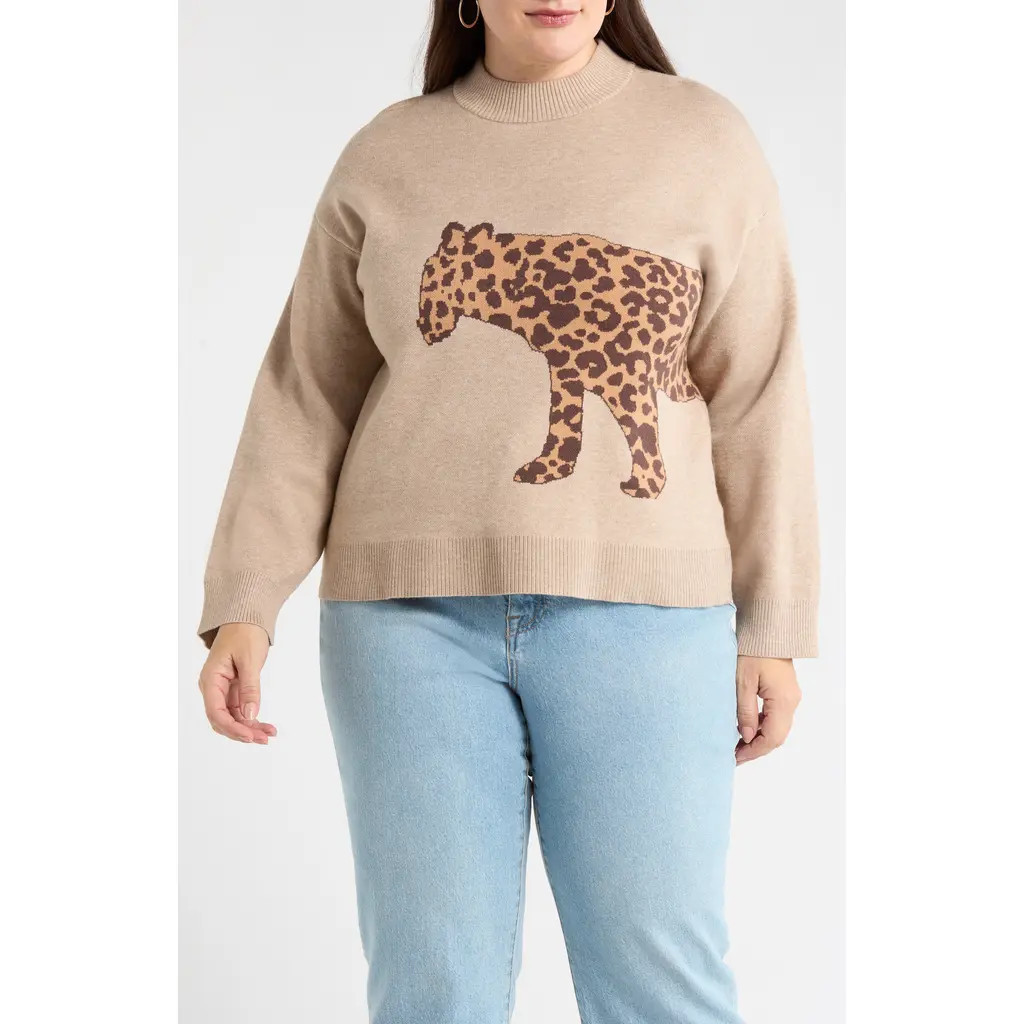 SUGARLIPS Jazara Leopard Sweater in Oatmeal at Nordstrom, Size 1X | Nordstrom