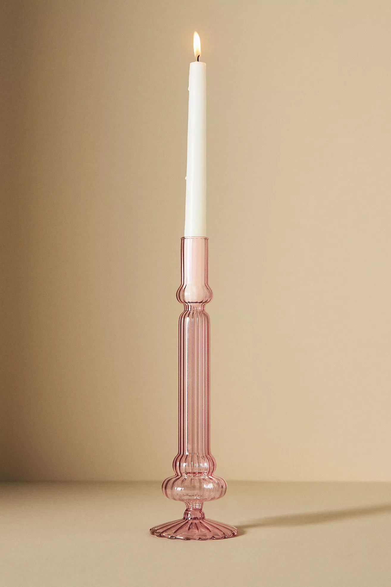 Ribbed Glass Candle Holder | Anthropologie (US)