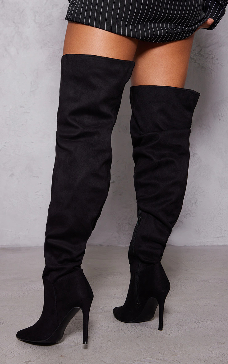 Black Faux Suede Slouch Over The Knee Boots | PrettyLittleThing US