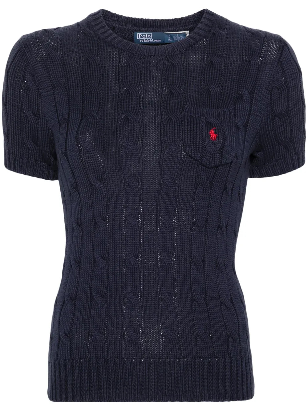 Polo Ralph Lauren embroidered-logo cable-knit T-shirt | Blue | FARFETCH | Farfetch Global