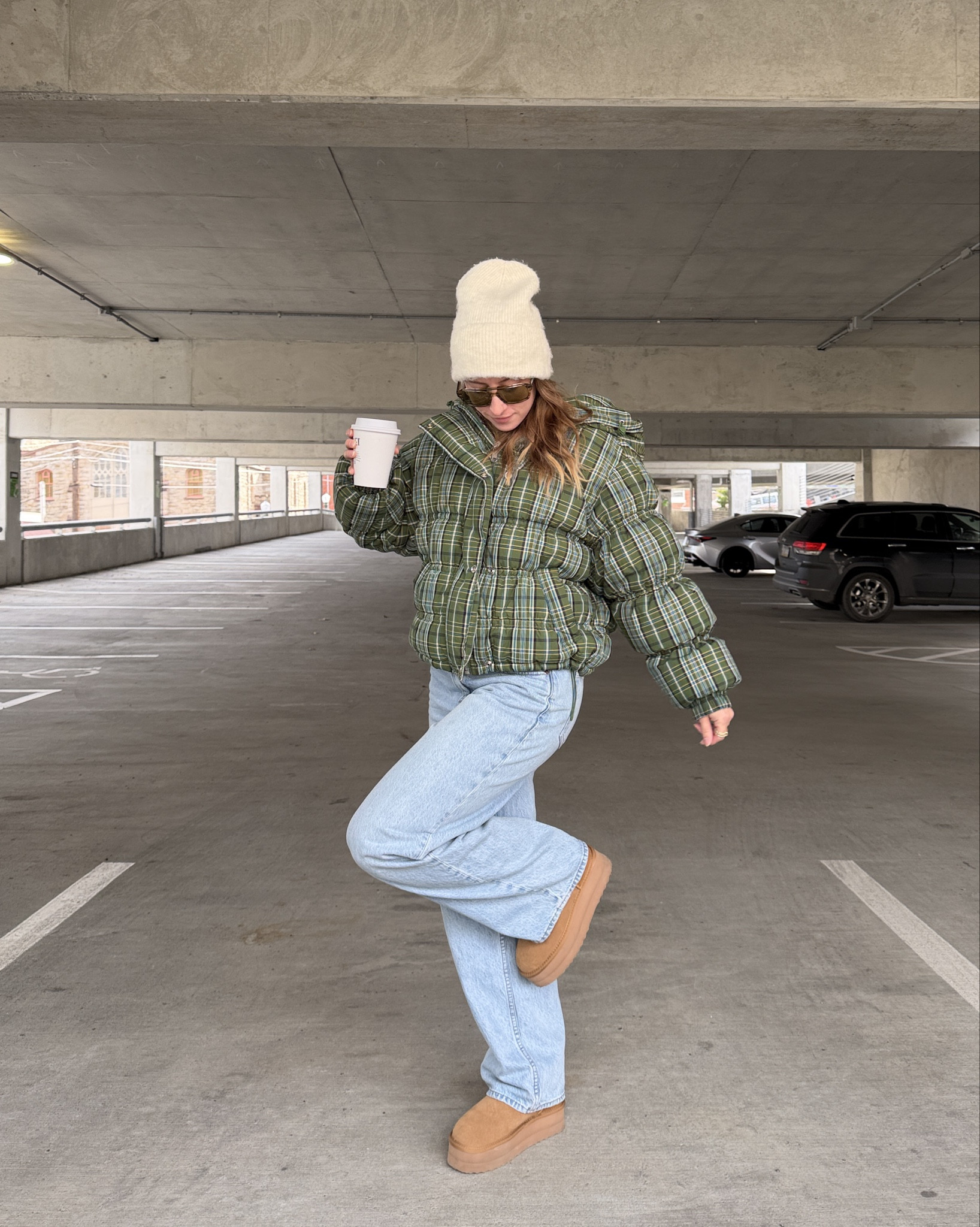 11/29/25 Casual winter outfit of the day ❄️
Linking my platform boots (UGG dupe and so comfy), my white knit beanie, my green plaid puffer jacket from Free People that I’ve been living in, and my Abercrombie ultra-loose low-rise jeans — the perfect relaxed winter denim (use code CYBERAF for an extra 15% off Abercrombie)

#LTKGiftGuide #LTKCyberWeek #LTKHoliday
