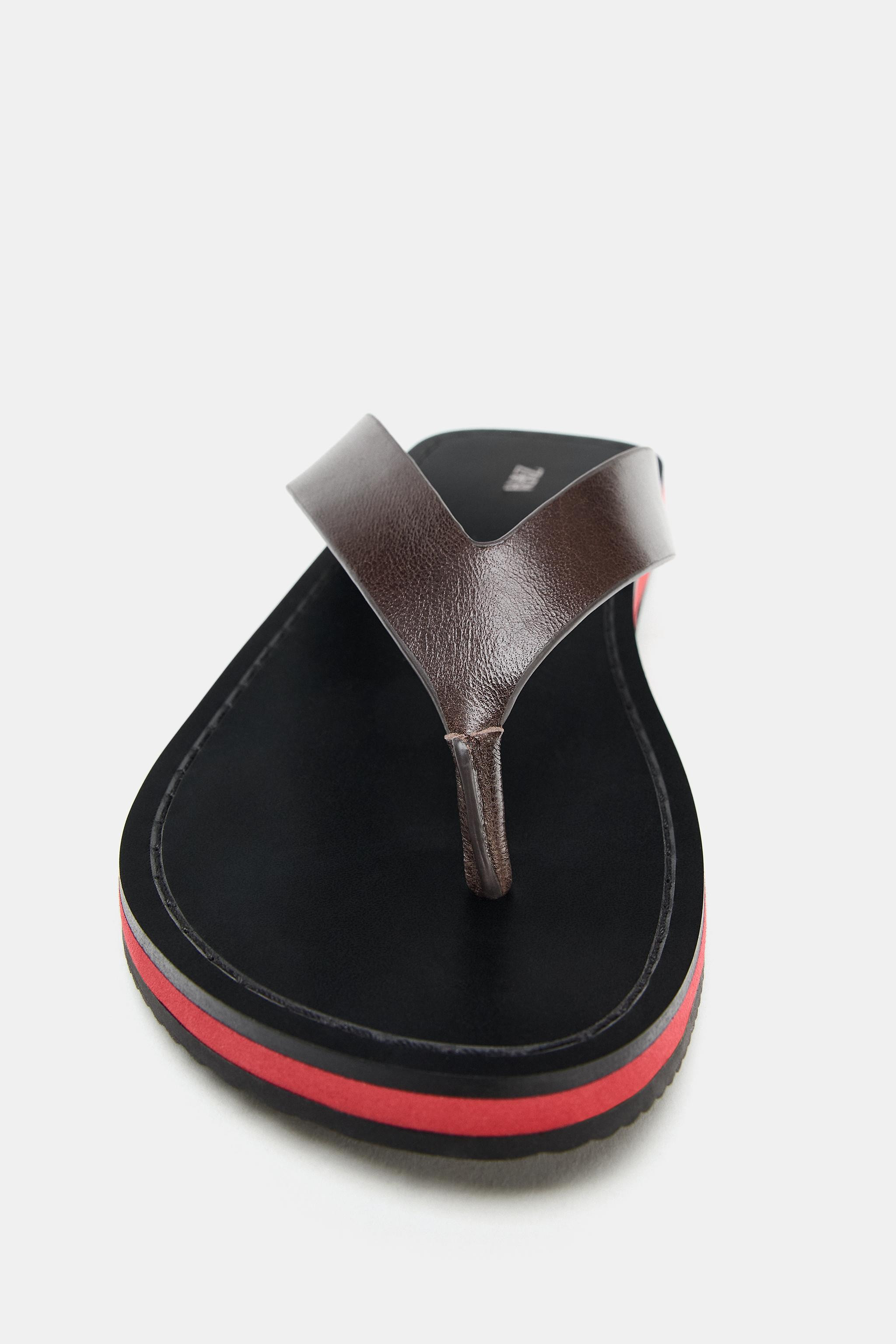 LEATHER FLAT SANDALS | Zara US