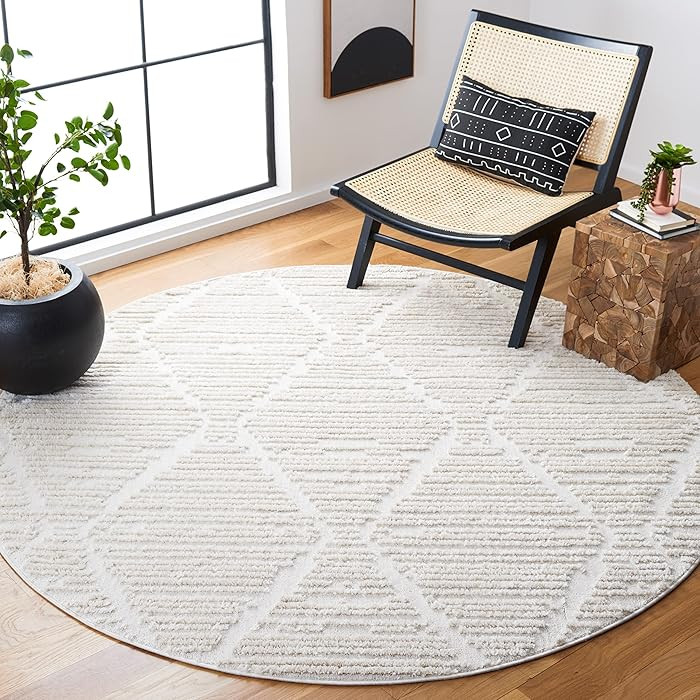 SAFAVIEH Marrakesh Collection Area Rug - 8' Round, Beige, Moroccan Trellis Design, Non-Shedding &... | Amazon (US)
