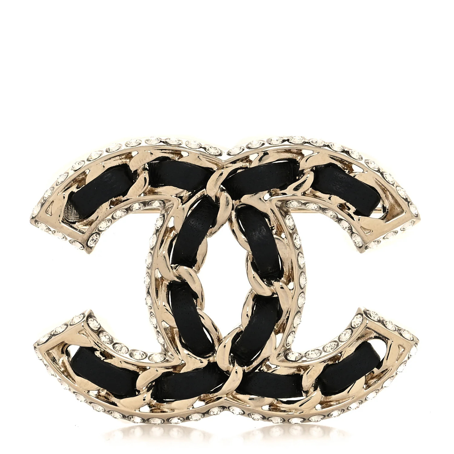 Lambskin Crystal CC Chain Brooch Black Gold | FASHIONPHILE (US)