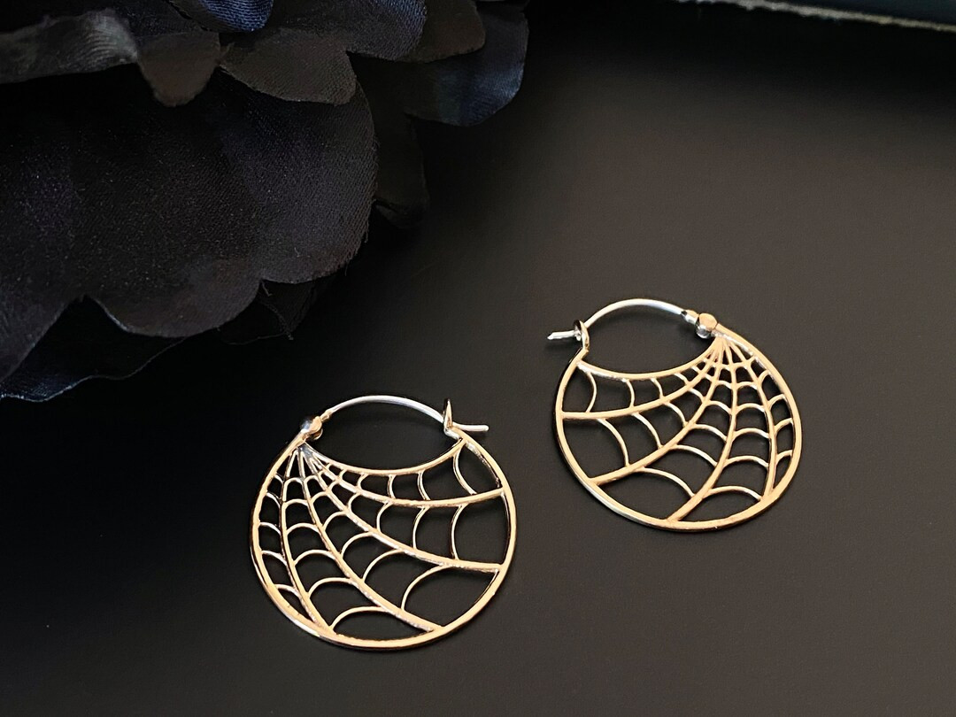 Gold or Sterling Silver Spiderweb Hoop Earrings. Spiderweb Jewelry, Spider Jewelry, Goth Jewelry,... | Etsy (US)