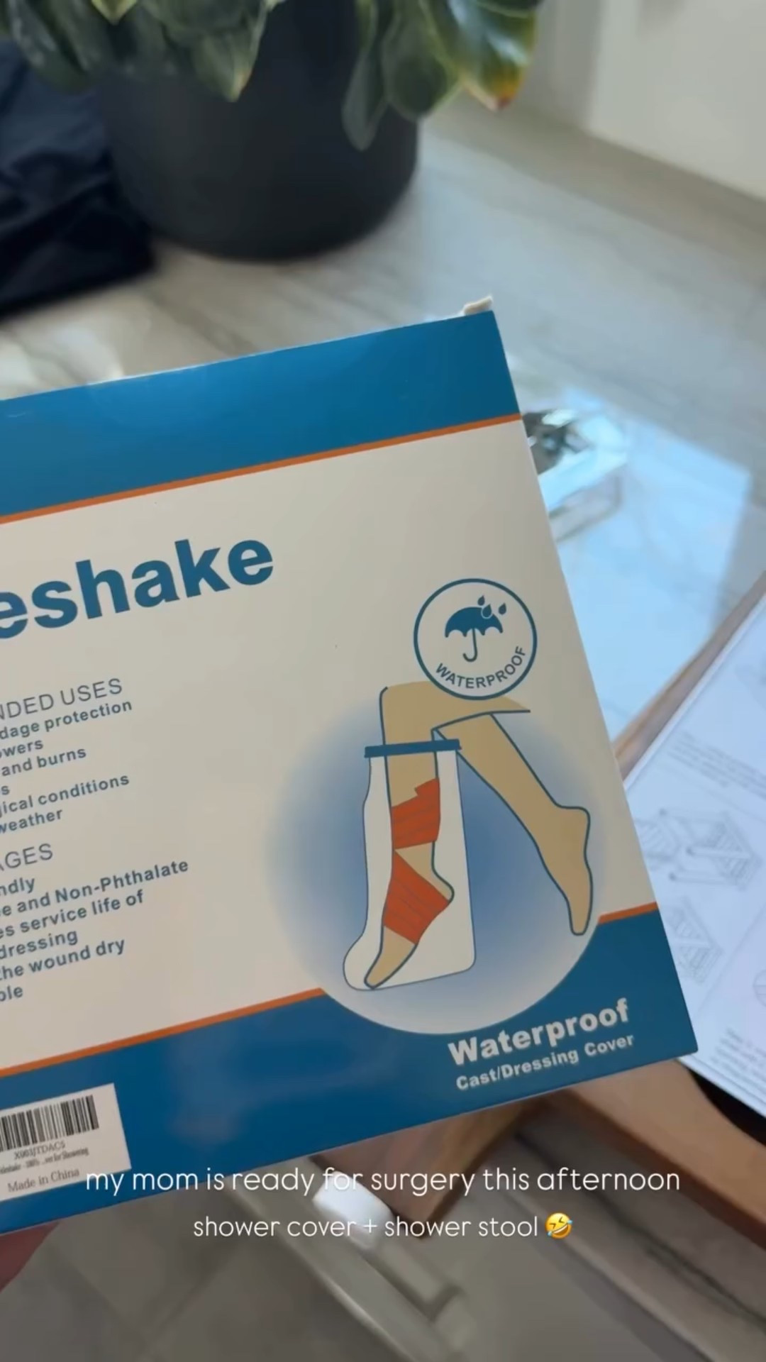 shower cover + shower stool 🤣 my mom is ready for surgery this afternoon