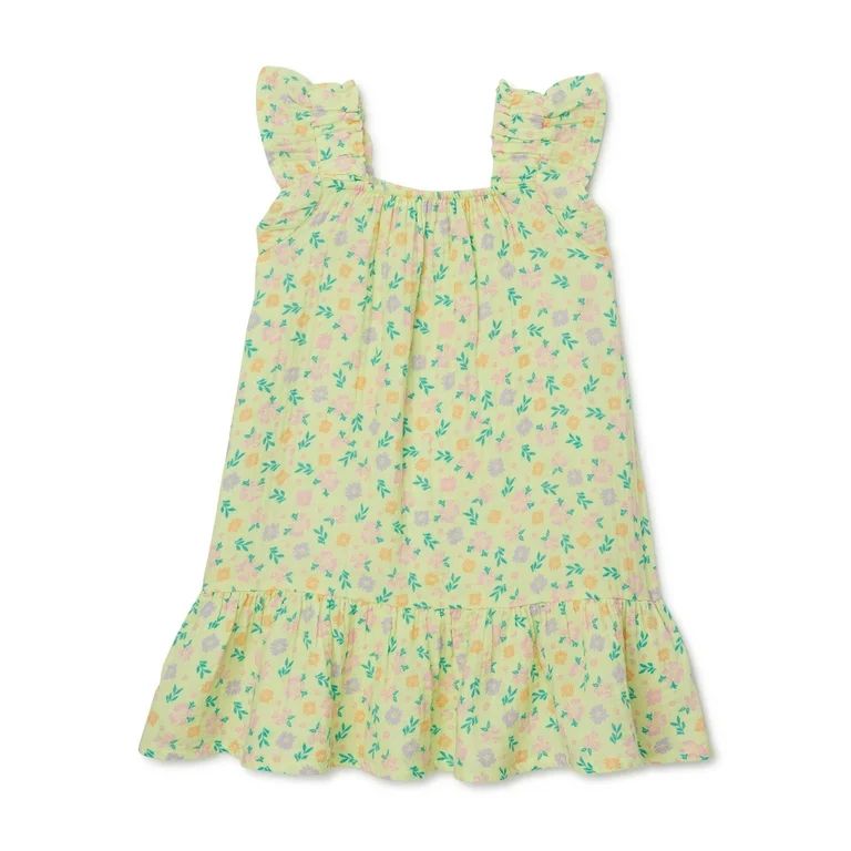 Wonder NationToddler Girl Flutter Sleeve Dress, Sizes 12M-5T - Walmart.com | Walmart (US)