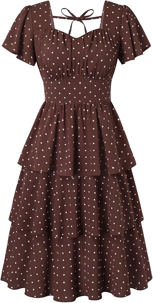 Belle Poque Women's Vintage Square Neck Midi Tea Party Dress | Amazon (US)