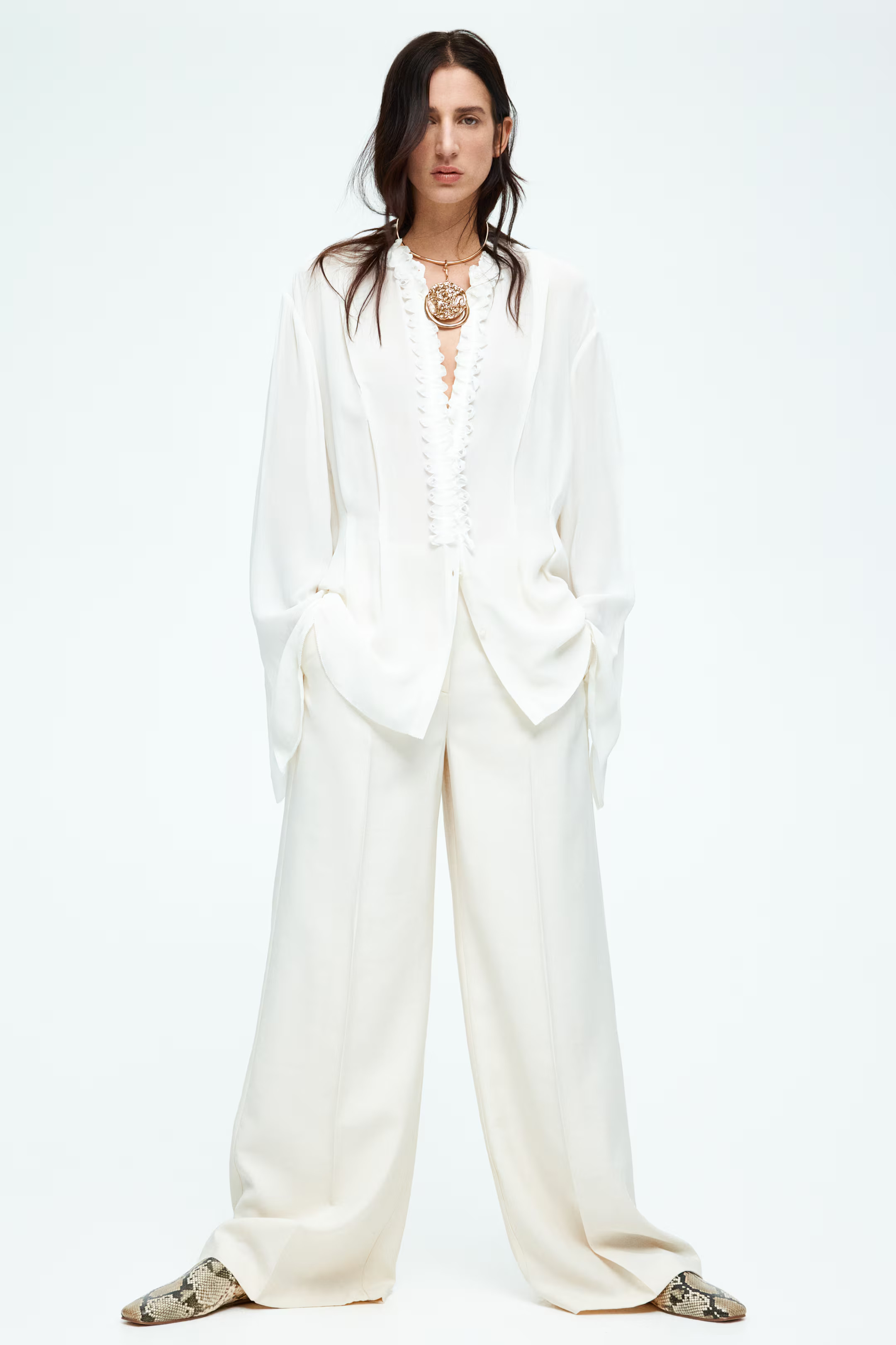 Pantaloni ampi - Bianco - DONNA | H&M IT | H&M (FR, IT, ES, PT, BE)