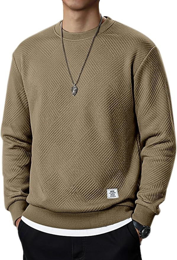 Men's Fleece Winter Fall Crewneck Pullover Casual Sweatshirts Warm Geometric Texture Long Sleeve ... | Amazon (US)