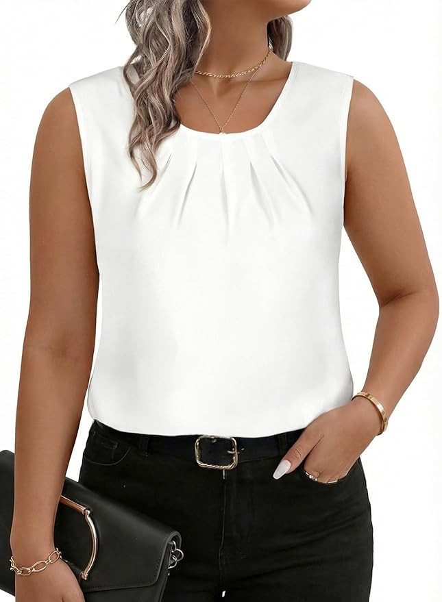 Eytino Women Plus Size Tops Crewneck Sleeveless Dressy Casual Business Office Camisole Blouses 20... | Amazon (US)