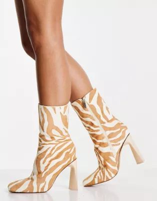 ASOS DESIGN Eagle leather high-heeled square toe boots in zebra pony | ASOS (Global)