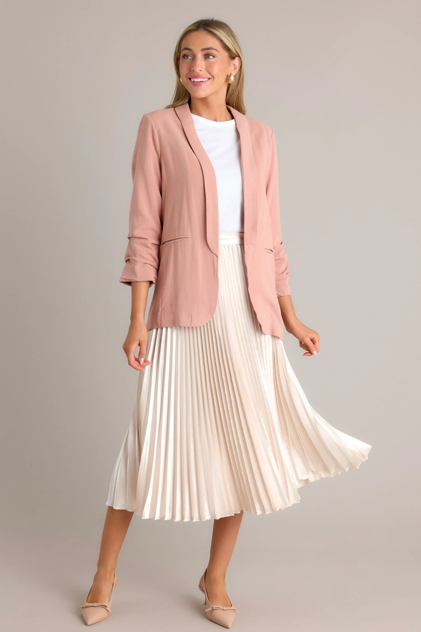 It's My Call Rose Pink Linen Blazer | Red Dress