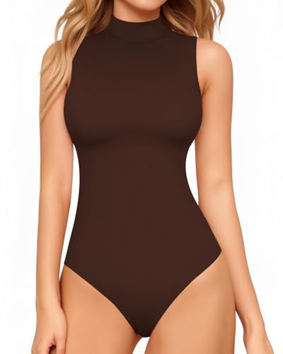 MANGOPOP Women's Mock Turtle Neck Sleeveless Tank Tops Bodysuit Leotard Clothing | Amazon (US)