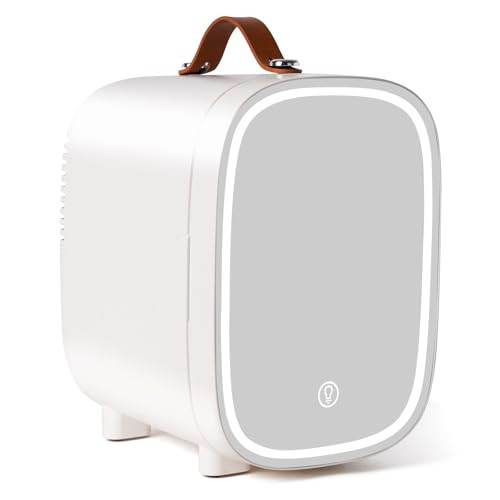 FANSEXPERT Mini Fridge for Bedroom, 4 Liter/6 Can Skincare Fridge With LED Mirror,12v AC/DC Cooler & Warmer Portable Small Refrigerator for Drinks, Makeup, Dorm, Office and Car(White) | Amazon (US)
