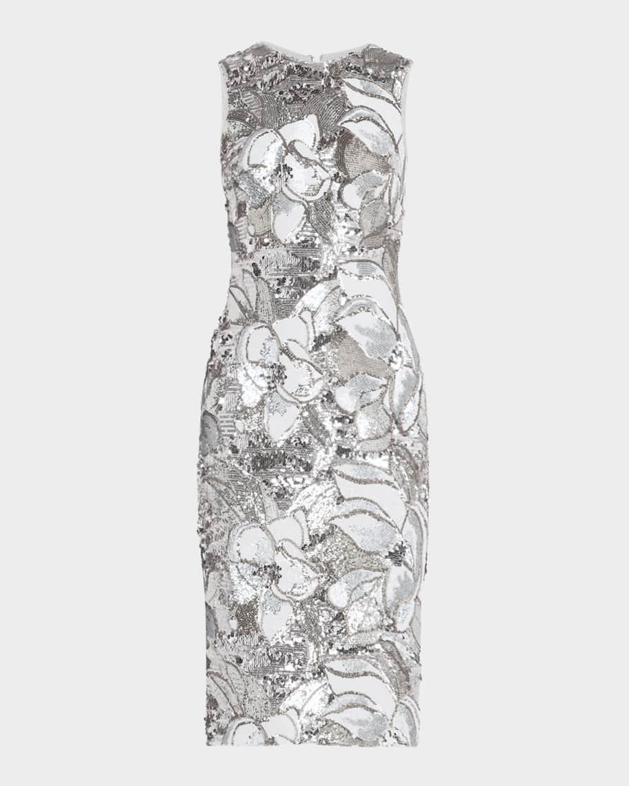 HELSI Alex Sleeveless Floral Sequin Midi Sheath Dress | Neiman Marcus