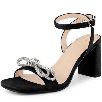 Perphy Women's Bow Decor Rhinestone Slingback Chunky High Heel Sandals Black 9.5 | Target