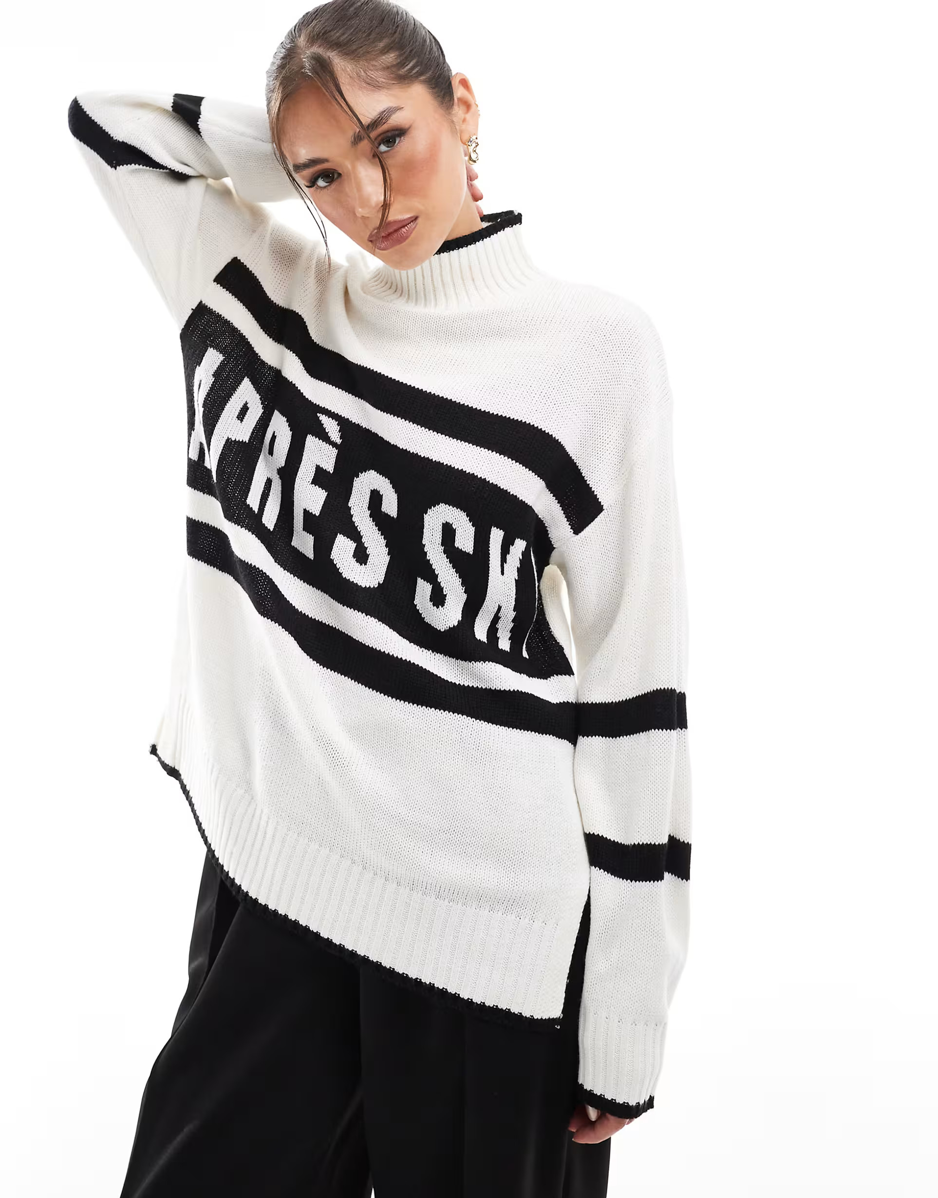Brave Soul slogan high neck jumper in white and black | ASOS (Global)