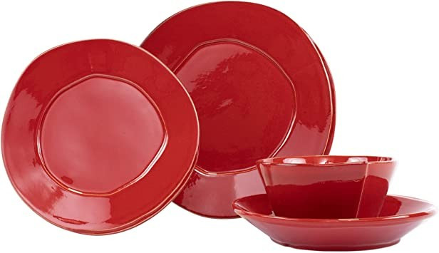 Vietri Italian Lastra Collection Dinnerware Sets (Red, 4-Piece Place Setting) | Amazon (US)