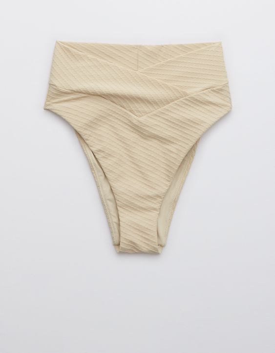 Aerie Jacquard Crossover High Cut Cheeky Bikini Bottom | American Eagle Outfitters (US & CA)