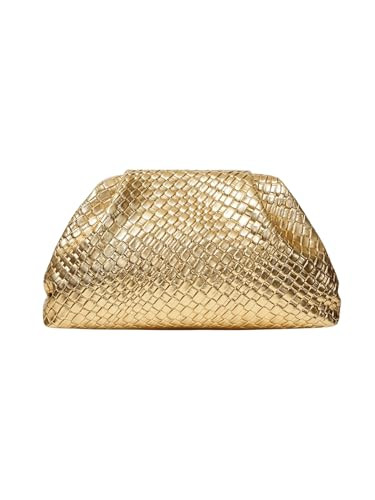 QWINEE Women's Woven Evening Bag Dumpling Clutch Purse No Strap Handbags Elegant Faux PU Leather Clutch Bag Gold One-Size | Amazon (US)