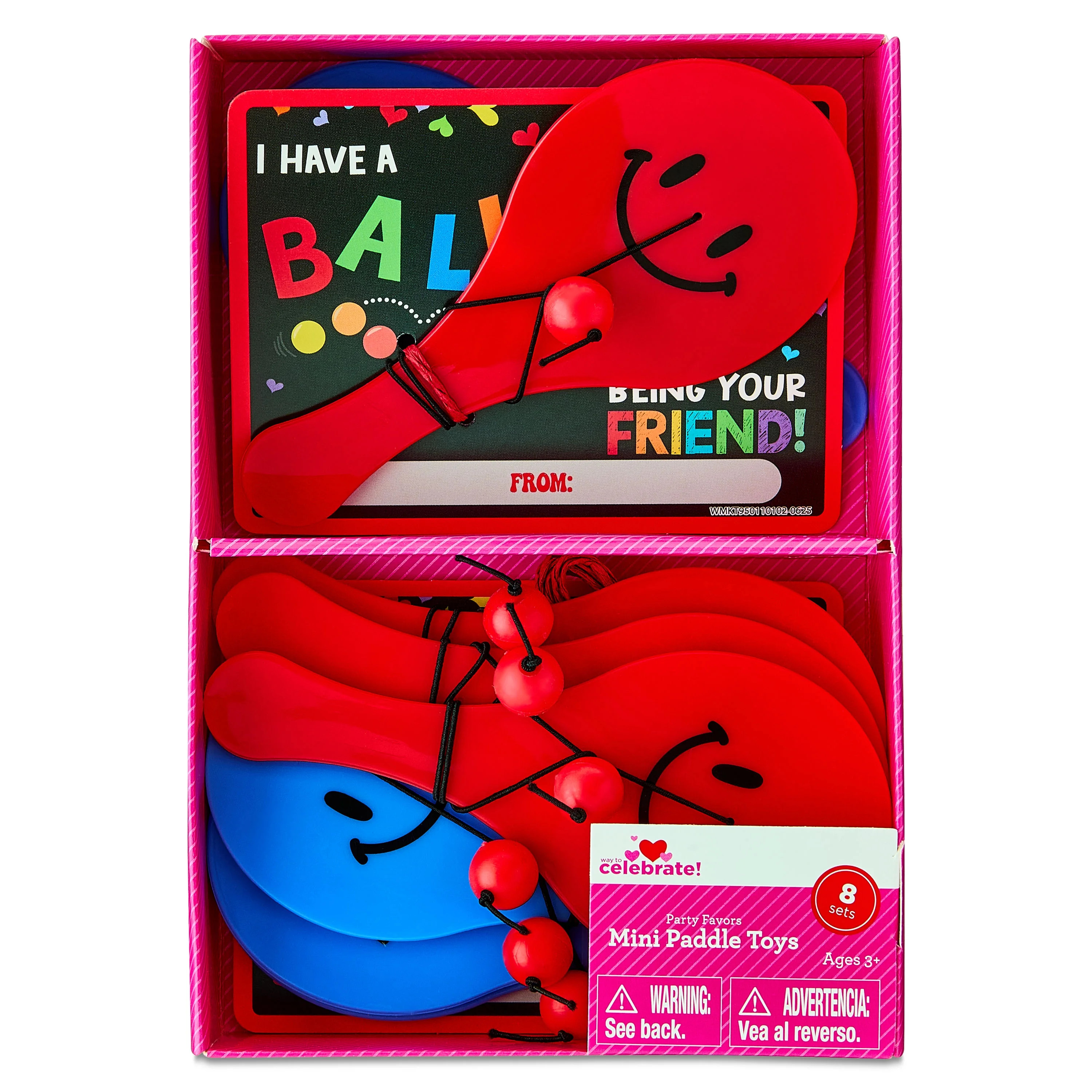 Classroom Exchange Cards with Mini Paddle Toy Party Favors, Multicolor, 8 Count, Valentine's Day ... | Walmart (US)