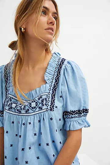 Embroidered Square-Neck Blouse | Anthropologie (US)
