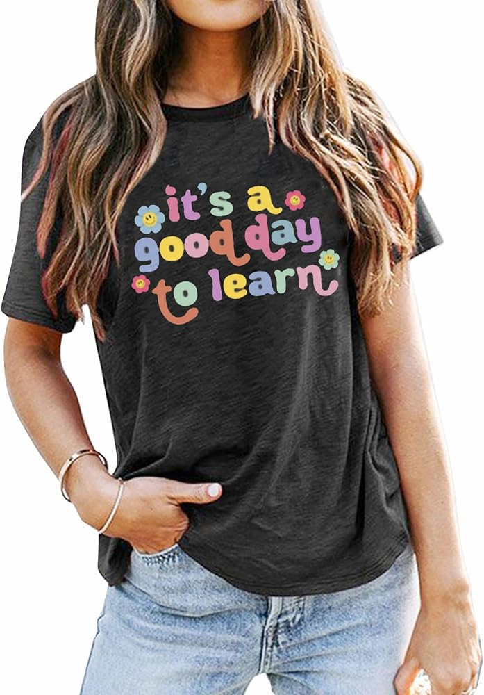 Teacher Shirts Women It's a Good Day to Learn T-Shirt Reading Shirt Casual Short Sleeve Book Love... | Amazon (US)