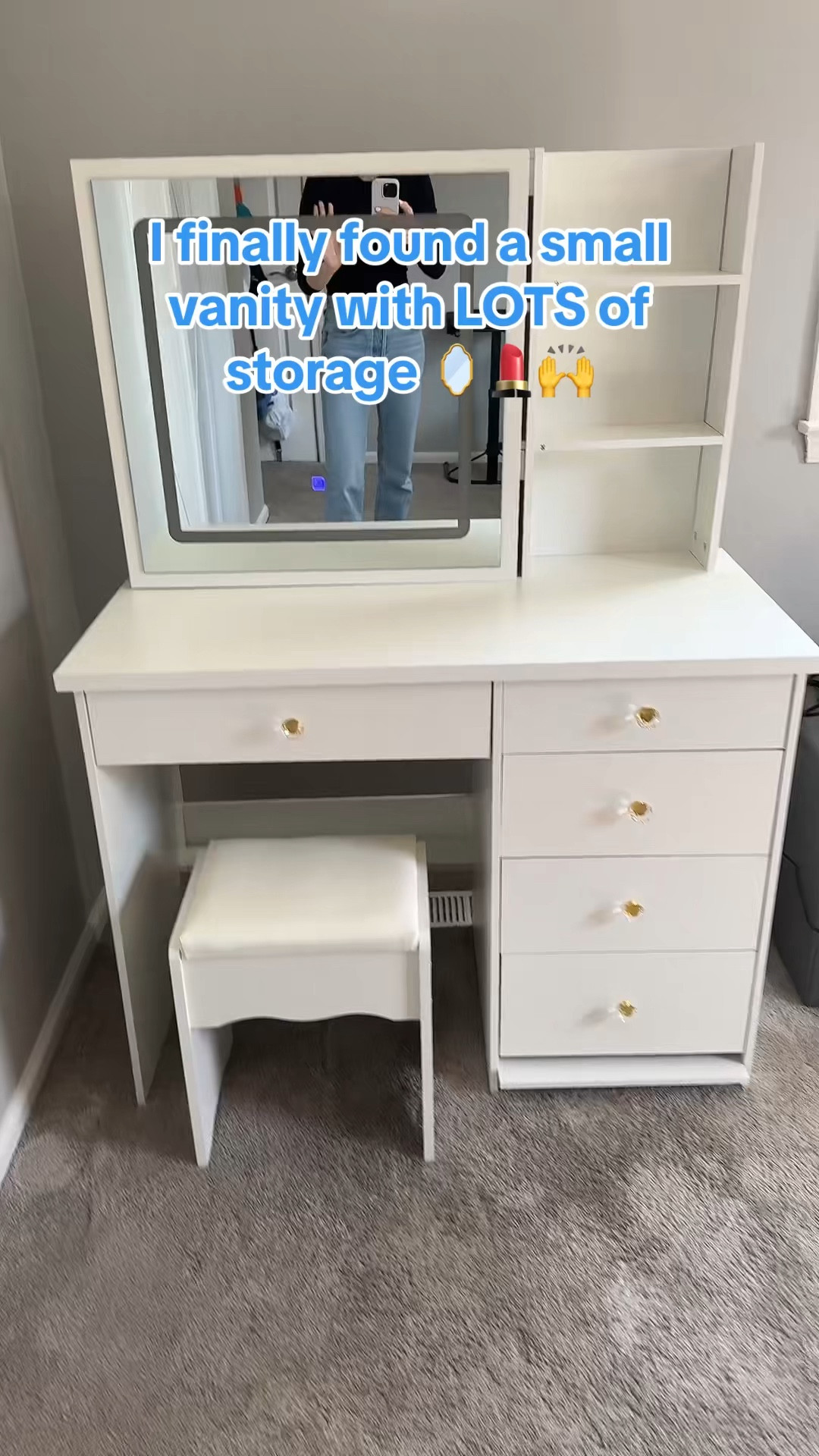 This vanity table is great for a small space but still has a TON of storage



#LTKbeauty #LTKhome #LTKVideo