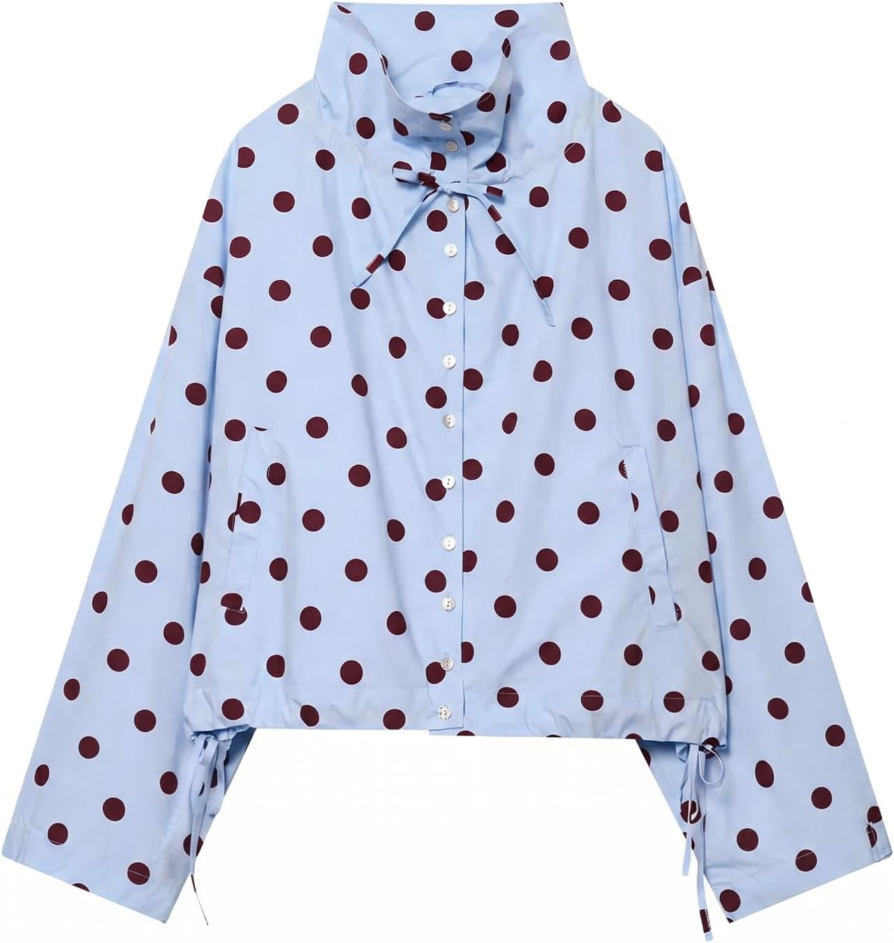 Wyeysyt Women's Polka Dot Jacket Lightweight Cropped Funnel Neck Jackets | Amazon (US)