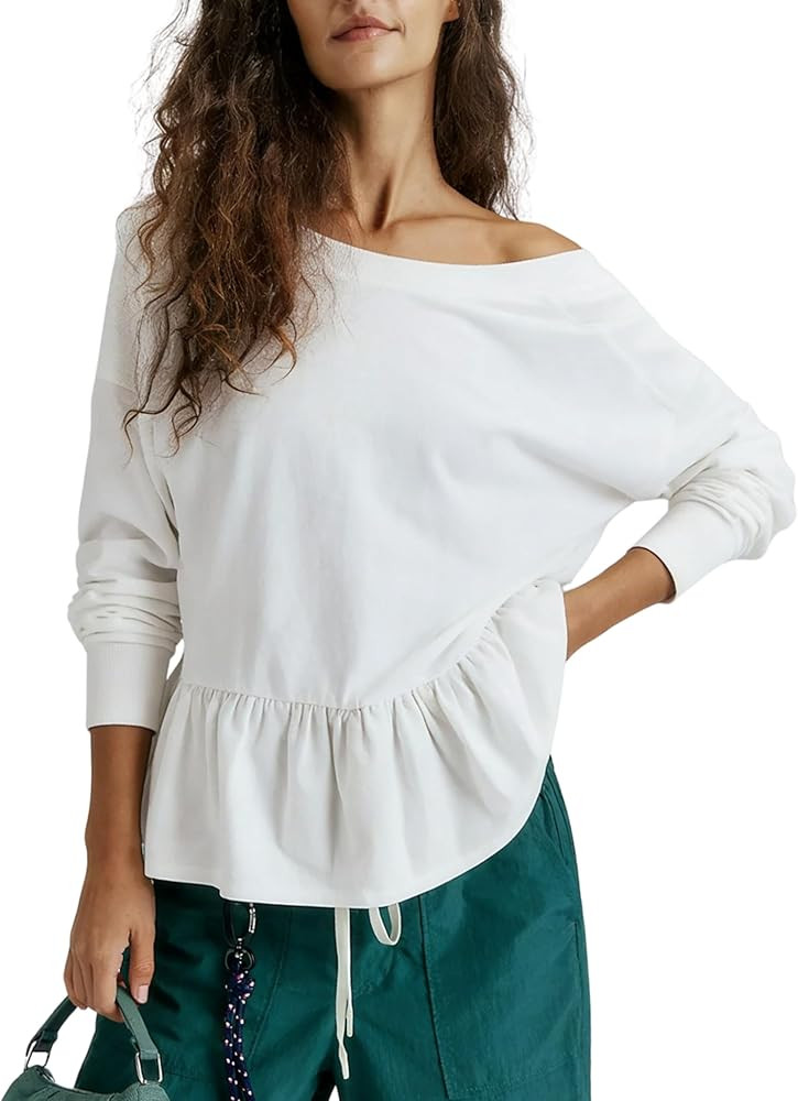 QIBABU Womens Open Back Workout Shirts Long Sleeve Peplum Top Lightweight Yoga Tunic Blouse Y2k G... | Amazon (US)