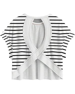 SOLY HUX 2024 Open Back Tops for Women Criss Cross Cut Out Tee Backless Casual Short Sleeve Round... | Amazon (US)