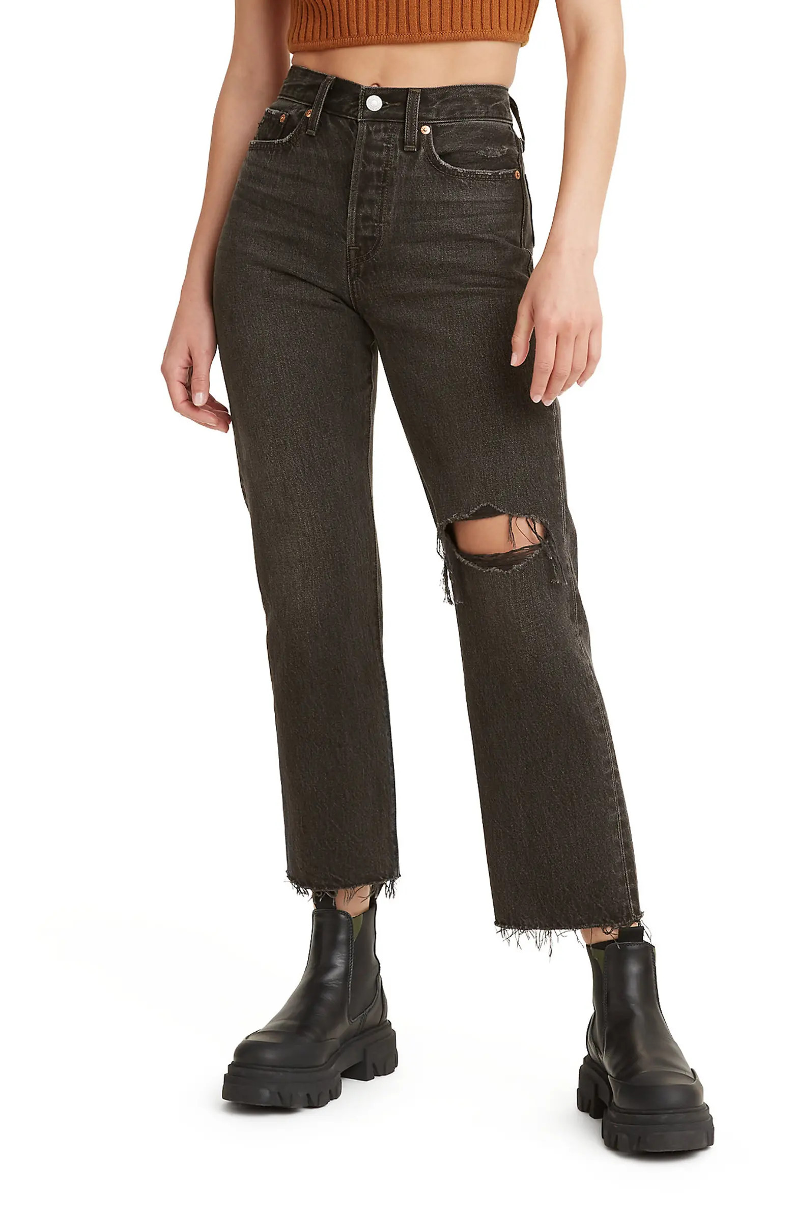 Levi's® Wedgie Ripped High Waist Crop Straight Leg Jeans | Nordstrom | Nordstrom