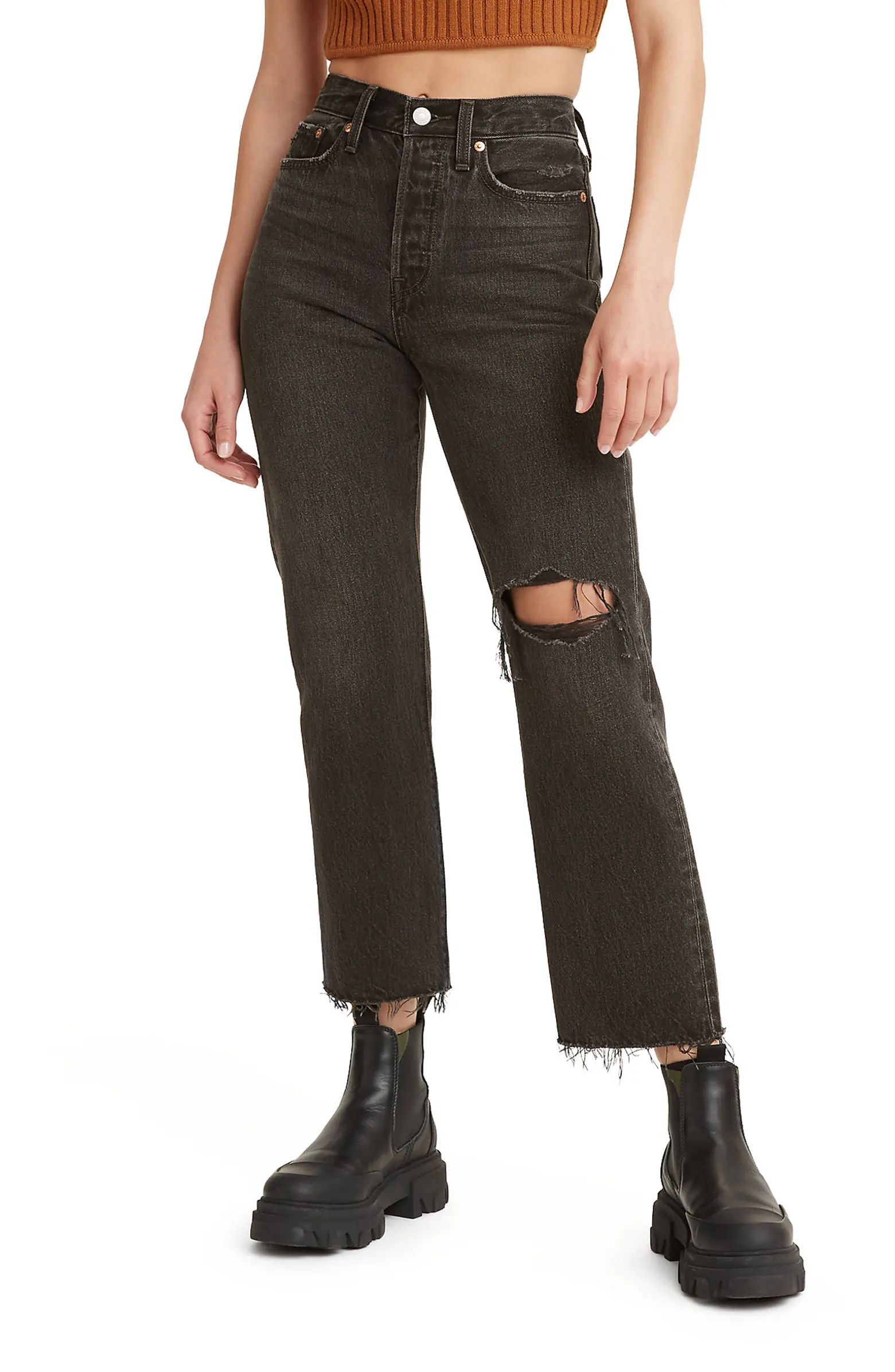 Wedgie Ripped High Waist Crop Straight Leg Jeans | Nordstrom