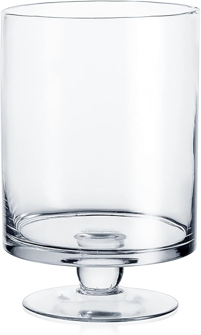 WGVI Clear Glass Pedestal Hurricane Candle Holder, 5.9" W, 9.9" H, Decorative Vase for Pillar Can... | Amazon (US)