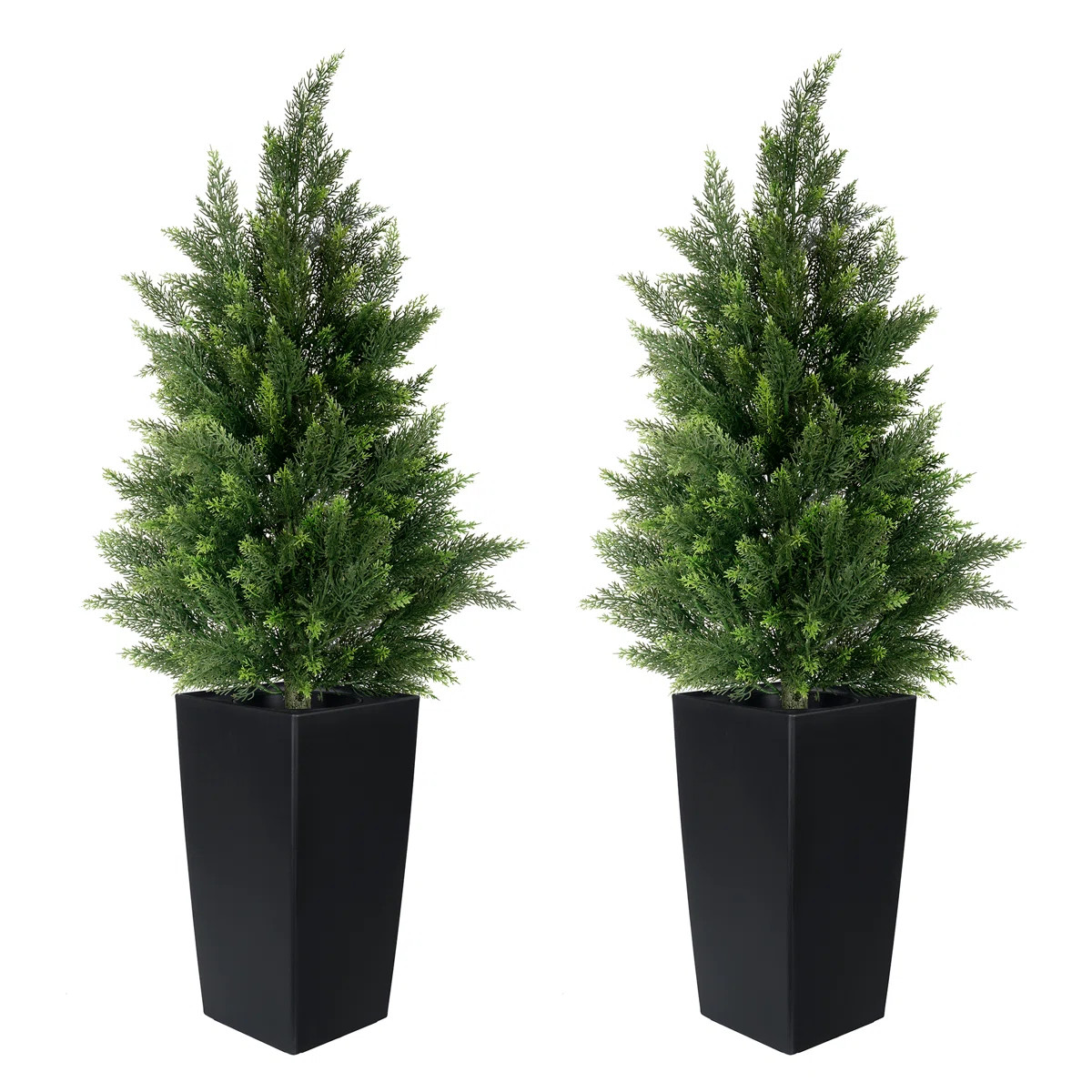 Faux Cedar Tree In Black Pot-UV Rated Potted Plant for Home Decor Outdoor or Indoor (Set of 2) | Wayfair North America
