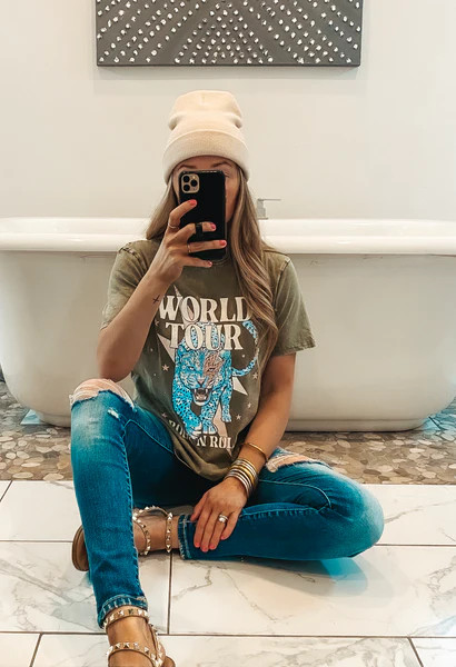 Vintage World Tour Rock and Roll Cheetah Tee (2 Colors) | Gunny Sack and Co