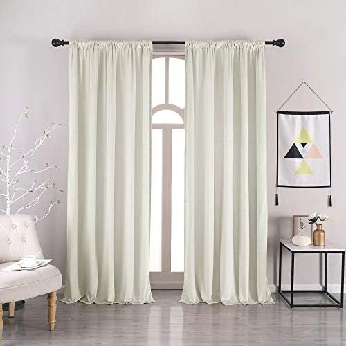 Ivory White Velvet Curtains - nanbowang 120 Inches Long Soft Curtains Rod Pocket Thermal Insulated C | Amazon (US)