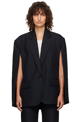 Navy Open Back Cape Blazer | SSENSE