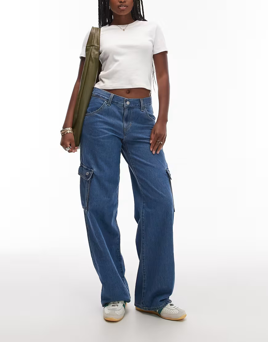 Levi's superlow loose cargo jeans in mid blue | ASOS (Global)