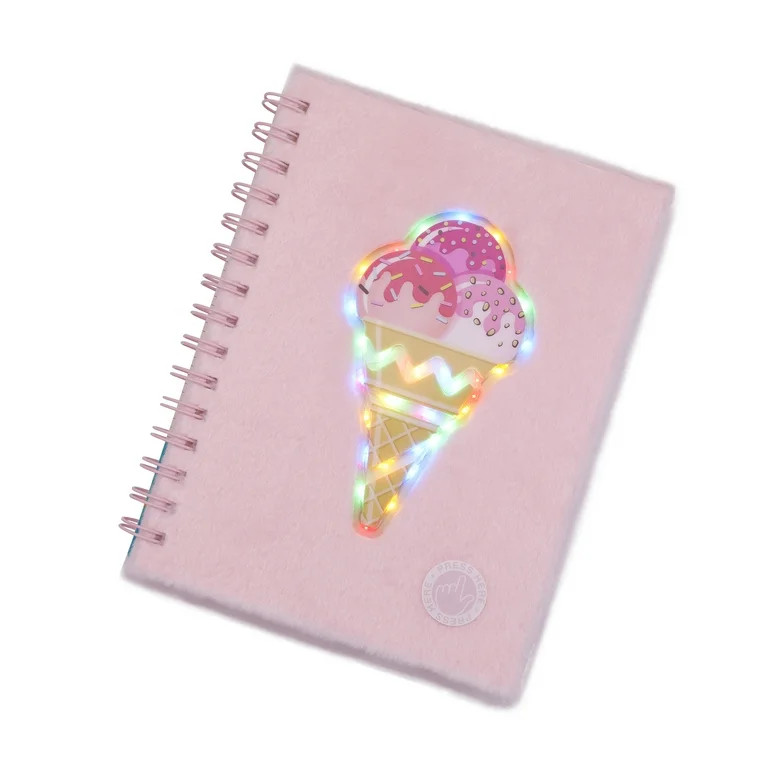 Pen + Gear Light-up Journal, Ice Cream Cone Design, Pink Furry Cover, Lined Paper, Twin Wire Boun... | Walmart (US)