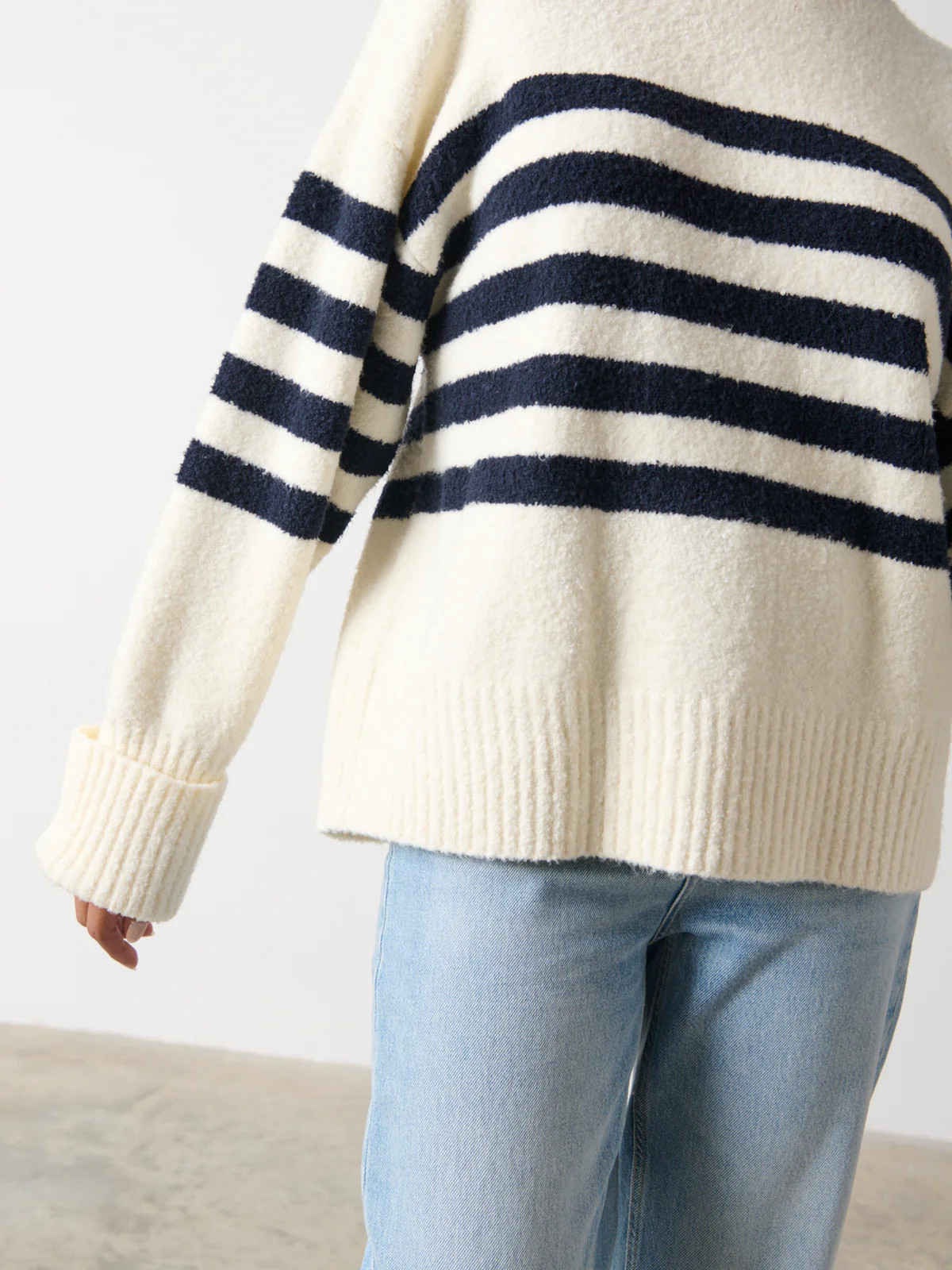 Camille Oversized Striped Borg Jumper - Cream | Pretty Lavish (UK)