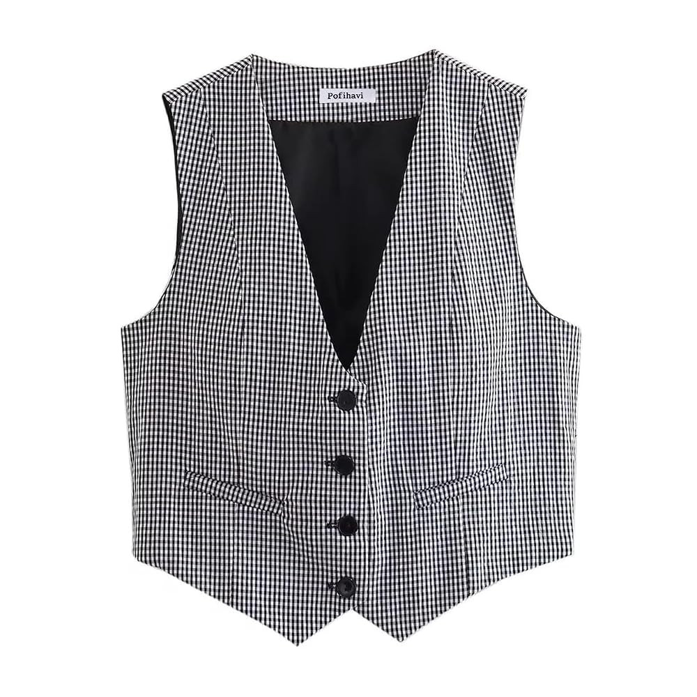Pofihavi Cropped Suit Vest for Women 2024 Button Up Business Casual Dressy Waistcoat Vest Tops | Amazon (US)