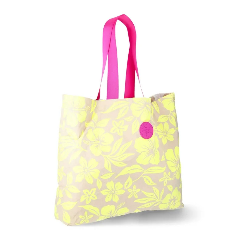 No Boundaries Women's Beach Wipeable Tote Bag, Citron Floral | Walmart (US)